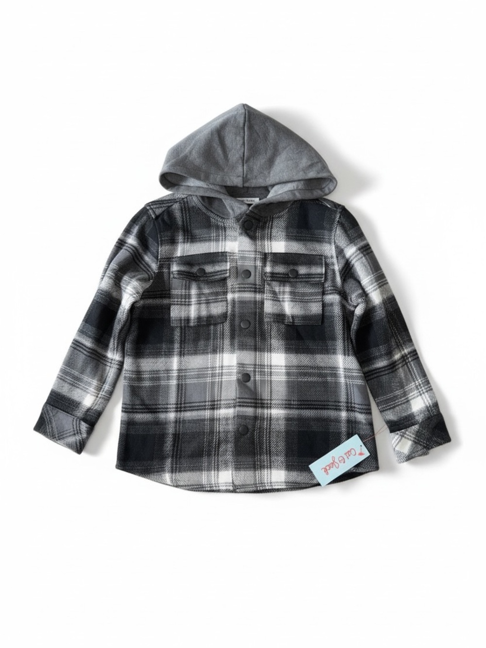 Cat & Jack Boys Hooded Flannel Shirt Shacket Plaid Snap Front Size S NWT